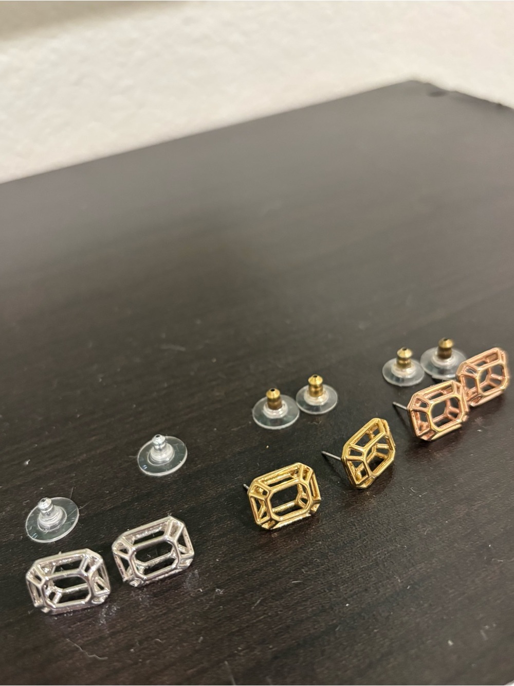 kate spade geometric openwork stud earring set in silver and gold (3 pairs)